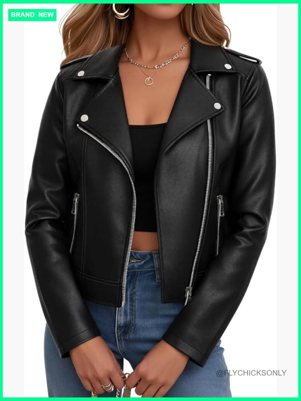 PU Faux Leather Cropped Moto Jacket Vintage Biker Style